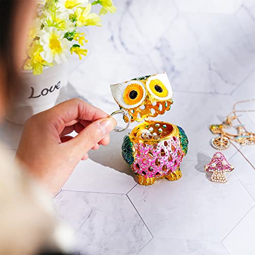 YU FENG Hand Painted Enameled Owl And Cute Camel Animal Trinket Jewelry Box