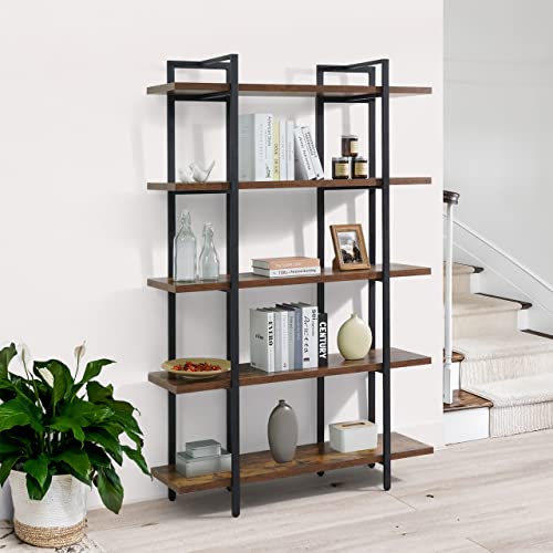 CAPHAUS 5-Tier Book Shelf, 71” H Vintage Industrial Bookcase with Open Display Shelving, Wooden and Metal Shelving Unit, Bookshelves and Bookcases, Stand Shelf for Bedroom, Home Office, Rustic Oak