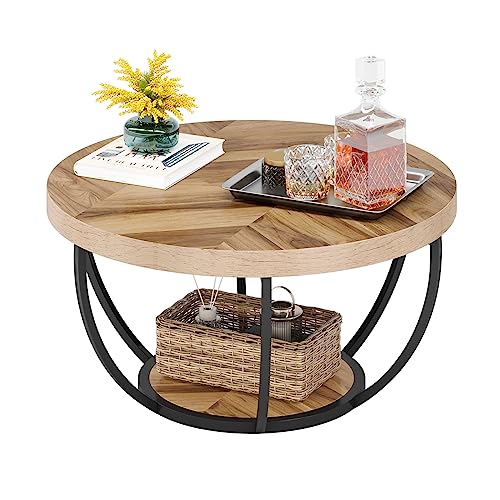 LITTLE TREE Round Coffee Table, Wood Grain & Black