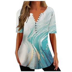summer shirts for women 2023 print v-neck short sleeve tops floral patterned tees relaxed athletic tunic comfy cloth 8-light blue xx-large 3/4 sleeve top button down tee marble graphic t-shirt