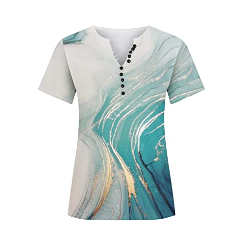 Summer Shirts for Women 2023 Print V-Neck Short Sleeve Tops Floral Patterned Tees Relaxed Athletic Tunic Comfy Cloth 8-Light Blue XX-Large 3/4 Sleeve Top Button Down Tee Marble Graphic T-Shirt