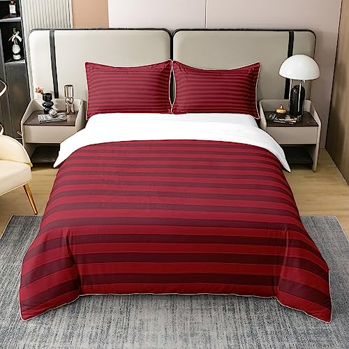 100% Natural Cotton Red Striped Duvet Cover Full Size Kids Girls Women Stripe Bedding Set Ticking Stripes Farmhouse Quilt Cover Geometric Lines Horizontal Stripes Room Decor Comforter Cover