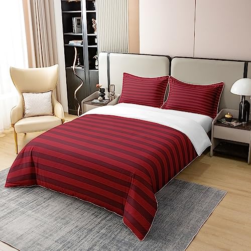 100% Natural Cotton Red Striped Duvet Cover Full Size Kids Girls Women Stripe Bedding Set Ticking Stripes Farmhouse Quilt Cover Geometric Lines Horizontal Stripes Room Decor Comforter Cover