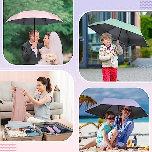 Talltalk 12 Pcs Mini Umbrellas Bulk Compact Travel Umbrella Small Tiny Umbrella for Pocket Purse Rain Sun Windproof UV Protection Portable Parasol with Case for Wedding (Macaron, Box)