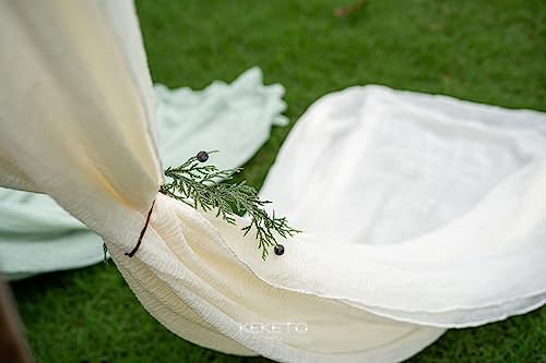 Keketo Ivory Gauze Rustic Cheesecloth Table Runner 120 Inch 10 FT for Wedding Baby Shower Bridal Shower Birthday Engagement Garden Outdoor Party Long Sheer Boho Decorations