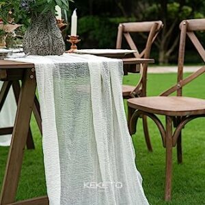 Keketo Ivory Gauze Rustic Cheesecloth Table Runner 120 Inch 10 FT for Wedding Baby Shower Bridal Shower Birthday Engagement Garden Outdoor Party Long Sheer Boho Decorations