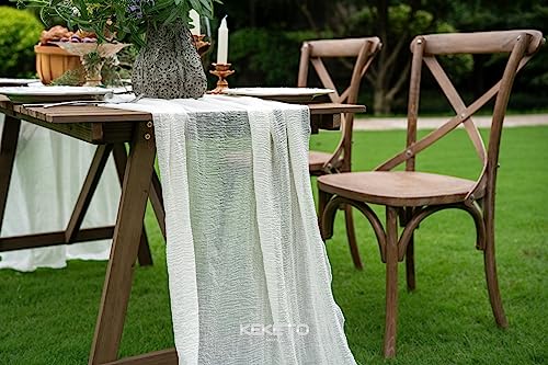 Keketo Ivory Gauze Rustic Cheesecloth Table Runner 120 Inch 10 FT for Wedding Baby Shower Bridal Shower Birthday Engagement Garden Outdoor Party Long Sheer Boho Decorations