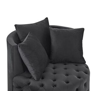 LKTART Velvet Upholstered Swivel Chair Sofa Chair with Wheels with Button Tufted Design and Movable WheelsIncluding 3 Pillows for Bedroom Reception Room Living Room Black