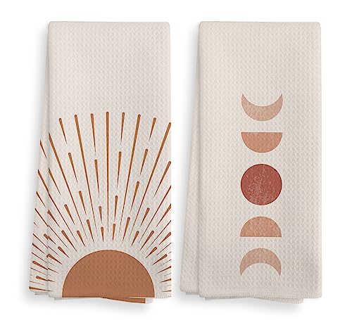 NOQL Boho Abstract Sun Sunrise Sunburst Sunshine and Moon Phase Kitchen Towels and Dishcloths Sets of 2,Boho Absorbent Drying Cloth Hand Towels Tea Towels for Bathroom Kitchen,16×24 inches