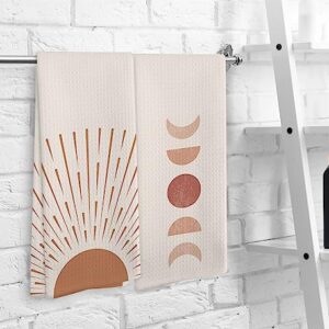 NOQL Boho Abstract Sun Sunrise Sunburst Sunshine and Moon Phase Kitchen Towels and Dishcloths Sets of 2,Boho Absorbent Drying Cloth Hand Towels Tea Towels for Bathroom Kitchen,16×24 inches