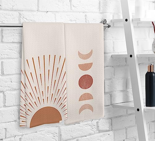 NOQL Boho Abstract Sun Sunrise Sunburst Sunshine and Moon Phase Kitchen Towels and Dishcloths Sets of 2,Boho Absorbent Drying Cloth Hand Towels Tea Towels for Bathroom Kitchen,16×24 inches