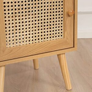 Betterhood Rattan Nightstand, Boho Side Table with Handmade Rattan Decorated Drawer, Mid-Century Modern Nightstand with Open Storage Shelf for Bedroom, Living Room, Natural