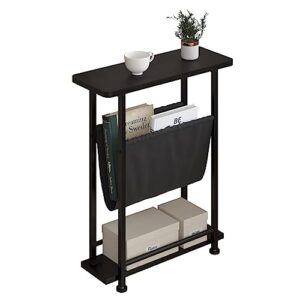 walmokid 3 tier side table with magazine holder, industrial end table with open storage, wooden bedside table, sofa table, nightstand for living room, bedroom, small spaces, easy assembly, black