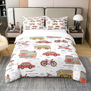 jejeloiu cartoon car bedding cotton duvet cover set kids train airplane print duvet cover 100% cotton king size boys girls decor bus bicycle rider comforter cover set aircraft red bedspread cover