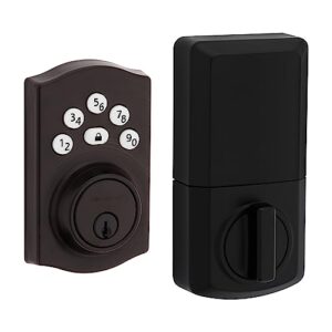 kwikset powerbolt 240 5-button keypad venetian bronze traditional electronic deadbolt door lock, featuring convenient keyless entry, customizable user codes and auto locking