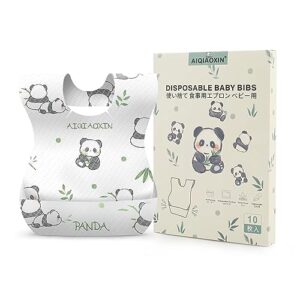 aiqiaoxin® 10pcs baby disposable bibs-individually packaged,soft, leak proof and convenient, suitable for infants, feeding, traveling(panda pattern)