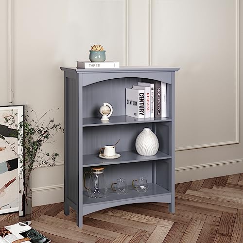 eHemco 3 Tier Bookcase with 2 Arched Supports, 40 Inches, Gray