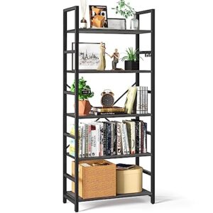 yoobure 5 tier bookshelf - tall book shelf modern bookcase for cds/movies/books, rustic book case industrial bookshelves book storage organizer for bedroom home office living room grey