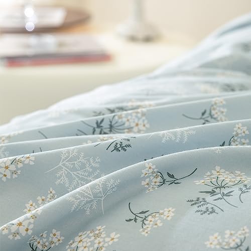 Queen Duvet Cover Floral, 100% Cotton 3 Pieces Floral Queen Bedding Set, Blue Floral Chic Garden Fresh Style Floral Printed Queen Duvet Covers Floral with Zipper Closure (Floral, Queen)