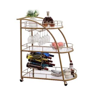 edwinene bar cart gold, metal frame home bar serving cart, wine cart with 3 mirrored shelves, wine rack and glass holder for kitchen, dining room, party