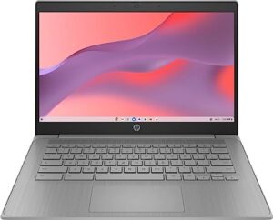 hp 2023 newest chromebook laptop, 14 inch display, intel celeron n4120 processor, 4gb ram, 64gb emmc, intel uhd graphics 600, wifi, bluetooth, chrome os, modern gray, bundle with jawfoal