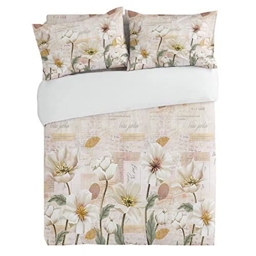 3 Pieces Duvet Cover Bedding Set Queen Flowers Vintage Abstract Oil Painting Breathable Ultra Soft Comforter Cover with Zipper and Pillowcases Luxury Quilt Covers Pastoral Retro Envelope Postmark