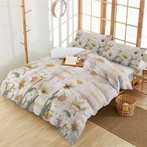 3 Pieces Duvet Cover Bedding Set Queen Flowers Vintage Abstract Oil Painting Breathable Ultra Soft Comforter Cover with Zipper and Pillowcases Luxury Quilt Covers Pastoral Retro Envelope Postmark