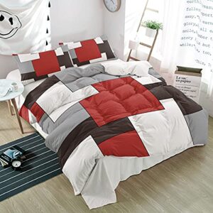 3 pieces duvet cover bedding set twin mid century geometric abstract art breathable ultra soft comforter cover with zipper and pillowcases luxury quilt covers modern classic red gray square