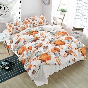 3 pieces duvet cover bedding set cal king fall watercolor pumpkin burnt orange maple leaf breathable ultra soft comforter cover with zipper and pillowcases quilt covers thanksgiving farm harvest