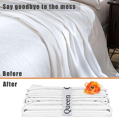 Tenuevo Bed Sheet Organizer Bands 4 Pieces- Closet Organization Sheet Straps, Upgraded Sheet Keeper, Linen Labels Bedding Bands, Elastic Bed Sheet Storage