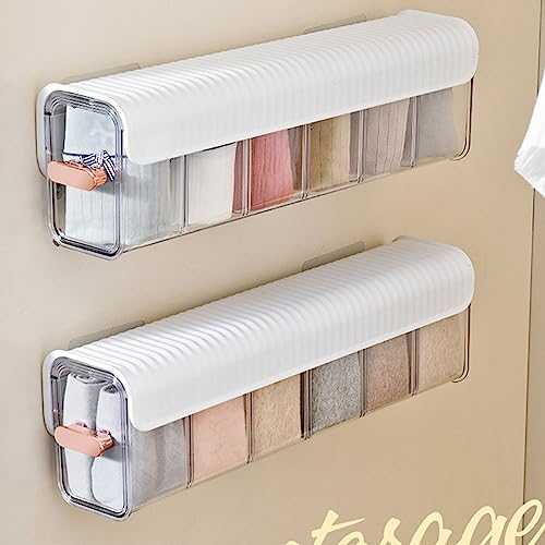 Zerodis Wall Underwear Organizer, Dustproof Wall Mount Drawer Storage Box Detachable Socks Divider for Clothes Lingerie Underwear Ties (White)