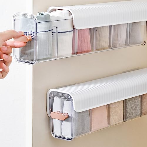 Zerodis Wall Underwear Organizer, Dustproof Wall Mount Drawer Storage Box Detachable Socks Divider for Clothes Lingerie Underwear Ties (White)