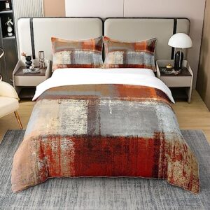 erosebridal 100% cotton tie dye duvet cover king,red orange ombre bedding set for kids,grey grunge abstract bed sets with 2 pillow shams,watercolor gradient patchwork geometry comforter cover