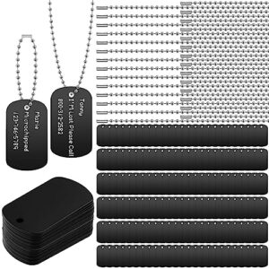 military dog tags set blank bulk aluminum blank dog tags ball steel chain rectangle metal stamping tags for diy decorative craft pet dog identification tags supplies, black(200 sets)