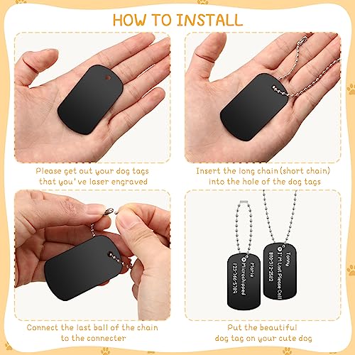 Military Dog Tags Set Blank Bulk Aluminum Blank Dog Tags Ball Steel Chain Rectangle Metal Stamping Tags for DIY Decorative Craft Pet Dog Identification Tags Supplies, Black(200 Sets)