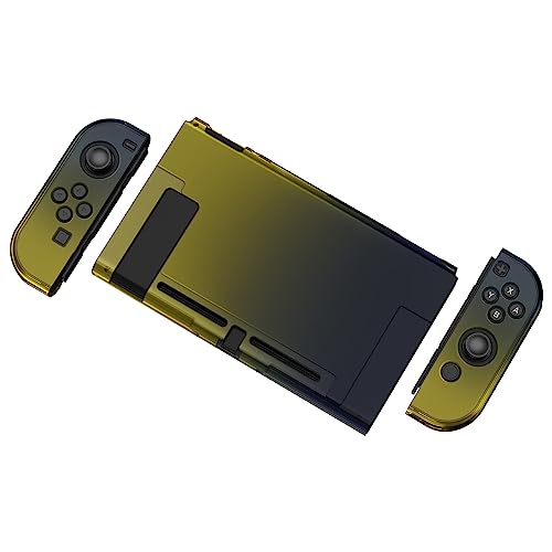 eXtremeRate PlayVital Back Cover for Nintendo Switch Console, Handheld Controller Protector Hard Shell for Joycon, Dockable Protective Case for Nintendo Switch - Gradient Black Yellow