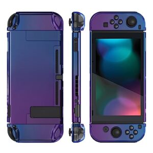eXtremeRate PlayVital Back Cover for Nintendo Switch Console, Handheld Controller Protector Hard Shell for Joycon, Dockable Protective Case for Nintendo Switch - Gradient Translucent Bluebell