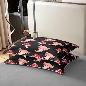 Full Size Comforter Cover Cartoon Pink Axolotl 100% Natural Cotton Bedding Set Cute Red Mushroom Plants Duvet Cover for Bedroom Gifts Lovely Wild Animal Rustic Style Bedding Set 3 PCS