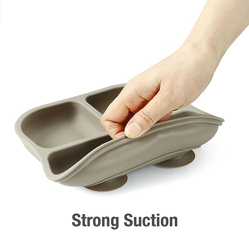 PandaEar Suction Plates for Baby, 3 Pack Silicone Plates & Spoons for Baby Toddlers Infant Kids, Divided Toddler Suction Plate Baby Dish Set, Non-Slip, Non-Toxic, BPA Free