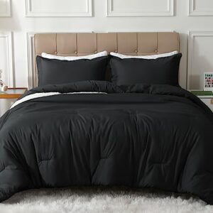 muxhomo queen comforter set, black comforter for queen size bed, soft warm bedding set 3 pieces for all seasons, 1 comforter (88"x88") and 2 pillow shams (20"x30")
