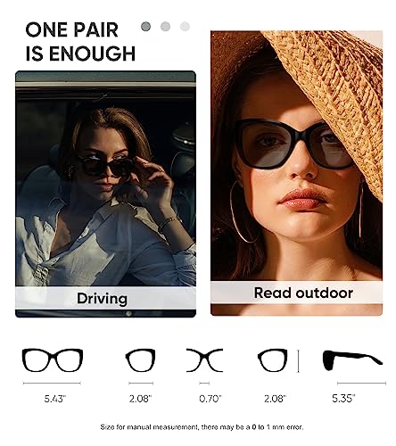 KISDATE OPTICS Glamorous Photochromic Bifocal Reading Glasses Sunglasses women Driving/Reading/Sunbathing Designer Jackie O Frame UV 400 Protection Outdoor Vintage Sun Readers （Leopard +1.5）