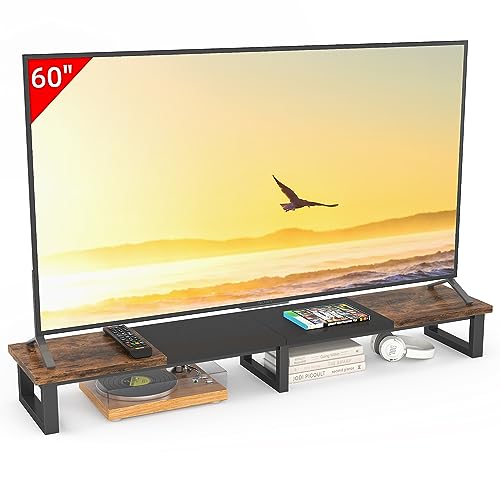 YAOHUOO 47" Large TV Riser for 32-60 inch TV, TV Riser Stand Shelf with Steel Legs,Tabletop TV Stand Riser for Home Office,Rustic Brown