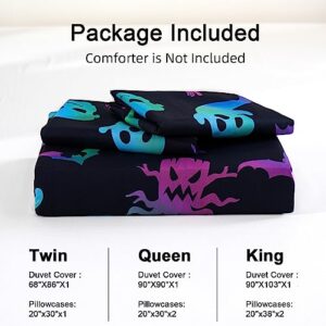 Halloween Duvet Cover Set Queen,3 Pieces Black Skull Pumpkin Comforter Cover Set with 2 Pillowcases Ghost Festival Themed Bedding Set Queen90 x90(Not Comforter)