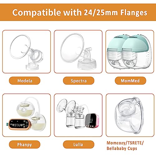 TOVVILD 4Pcs Flange Inserts 13mm 15mm - Breast Pump Parts Compatible with Medela,Spectra 24mm Shields/Flanges, Momcozy Wearable Cups, Reduce 24mm Tunnel Down to Correct Size