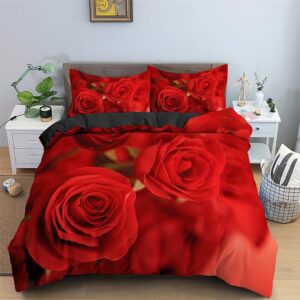 phonxia red duvet cover full size flower bedding soft full duvet cover breathable comforter cover with zipper closure 1 quilt cover 80x90 inches and 2 pillow shams for all seasons