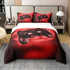 jejeloiu gaming duvet cover 100% cotton video game bedding 100% cotton set for boys red black gamer game controller quilted duvet set with 1 pillowcases twin zipper
