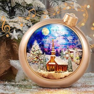 Big Christmas Snow Globes Lighted,6H Timer Snow Globes Bling Snow Globes Christmas Music Box 8 Songs, Golden Round Lantern with Xmas Tree