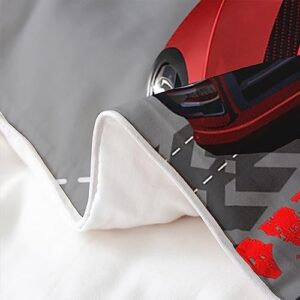 Red Race Car Duvet Cover 100% Cotton Sports Car Bedding 100% Cotton Set Extreme Sport Theme Gorgeous Duvet Set Cool Speed Automobile Decor Quilt Cover with 1 Pillowcases 2Pcs Bedding Twin Zipper