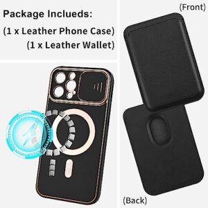 iPhone 12 Pro Max Case with Wallet [Camera Cover Slide Lens] Leather Hard Cover [Compatible with MagSafe] Anti-Scartch Military Grade Protection Strong Magnetic Phone Case for iPhone 12 Pro Max Black