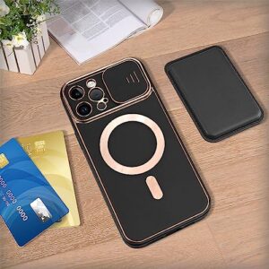 iPhone 12 Pro Max Case with Wallet [Camera Cover Slide Lens] Leather Hard Cover [Compatible with MagSafe] Anti-Scartch Military Grade Protection Strong Magnetic Phone Case for iPhone 12 Pro Max Black